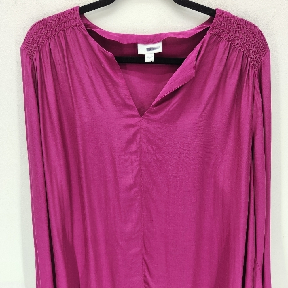 J Jill Smocked Split Neck Tunic Top Womens Large Pink Workwear Office - Picture 12 of 15